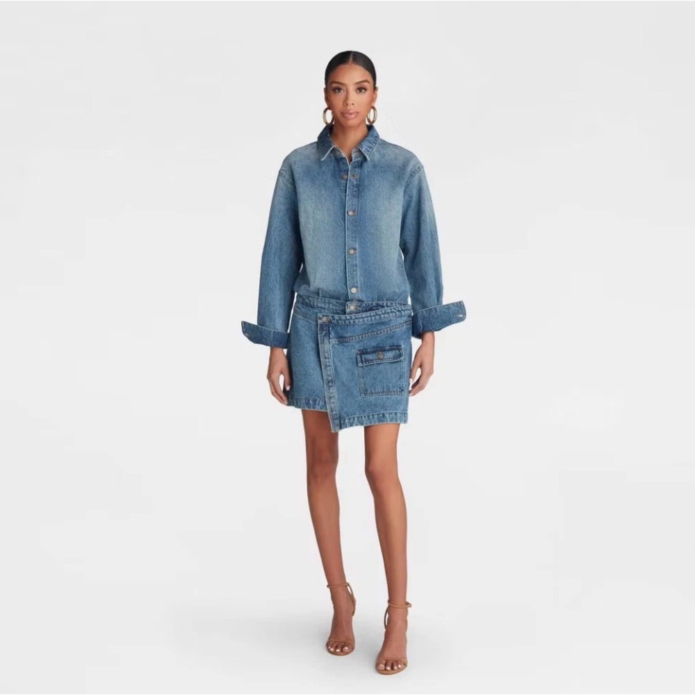 Asymmetrical Blue Denim Shirt Dress